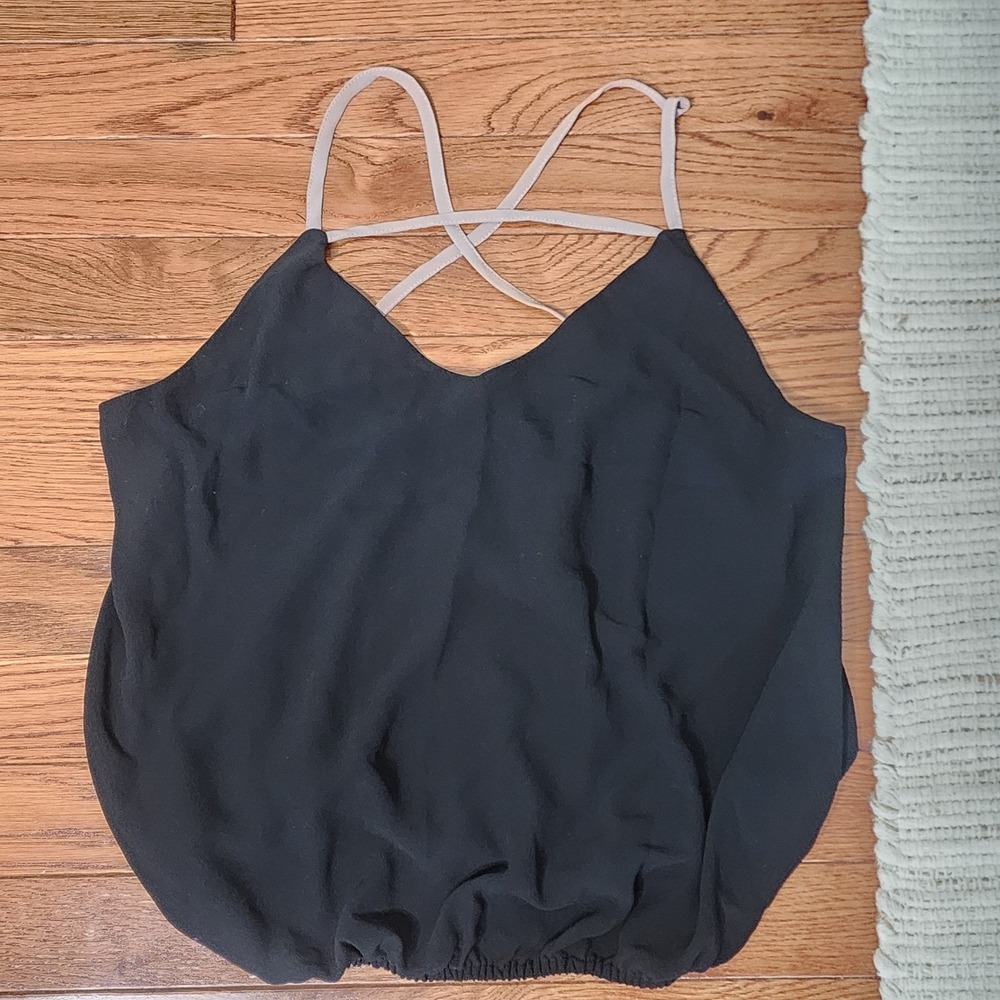 Naked Zebra Sleeveless Tank Top M‎ Black Taupe Crop Strappy V-Neck